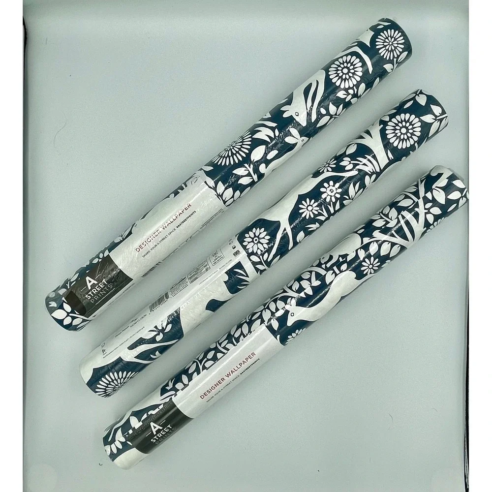 A Street Prints Designer Wallpaper Navy Blue White Woodland Animals FD22730 Lot